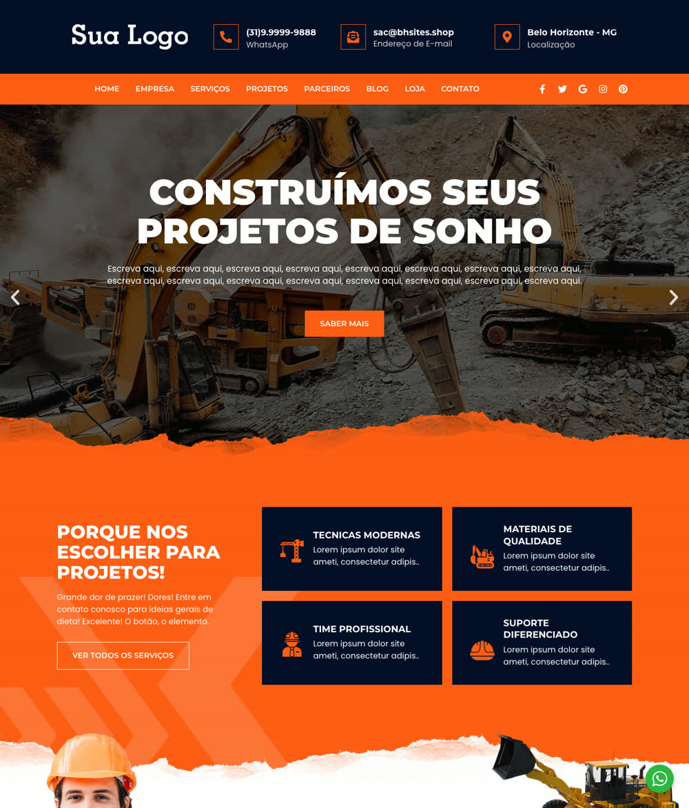 Prévia real de modelo de site para construção e serviços locais