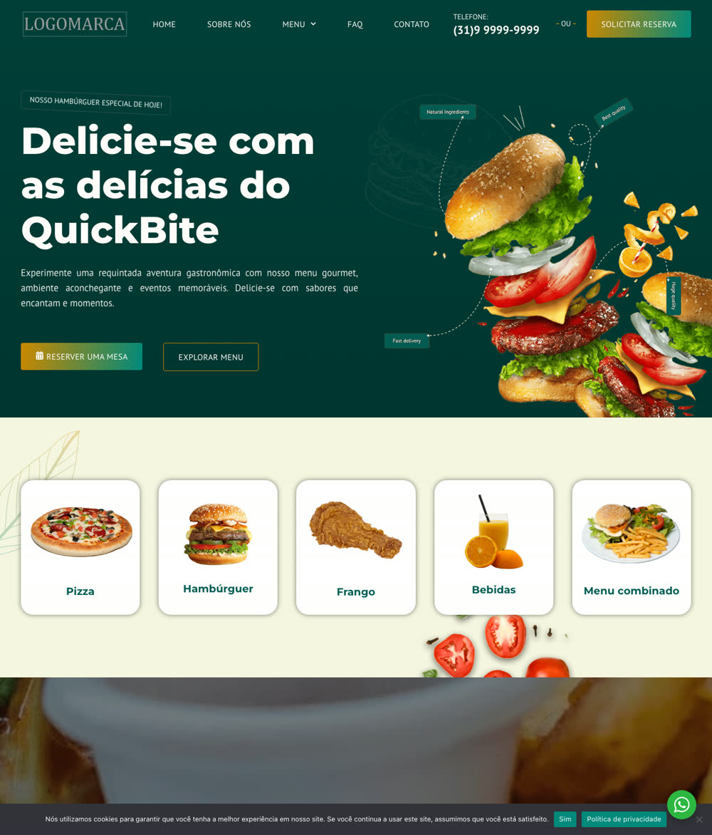 Prévia real de modelo de site para restaurante e delivery
