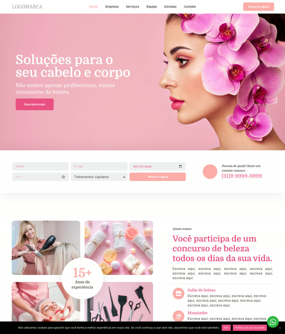 Prévia real de modelo de site para salão de beleza e estética